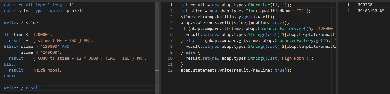 ABAP example transpiler