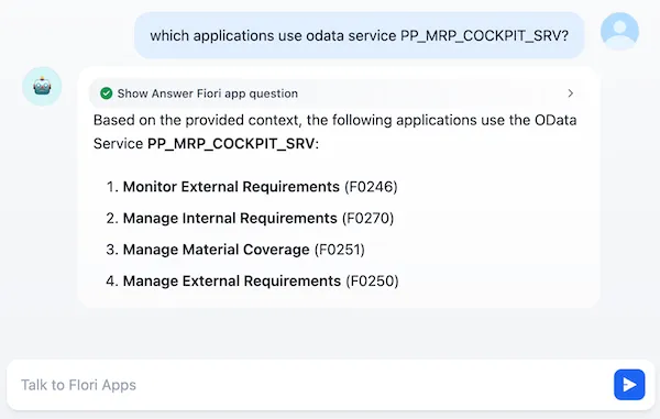 Chat: which application uses OData service PP_MRP_COCKPIT_SRV?