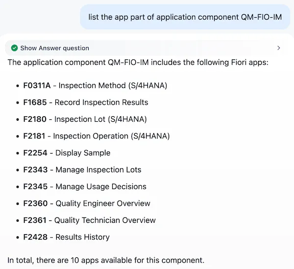 Chat: List the app part of application component QM-FIO-IM