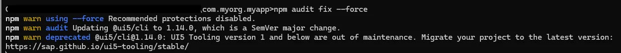 downgrade to ui5 1.14.0 with npm audit fix