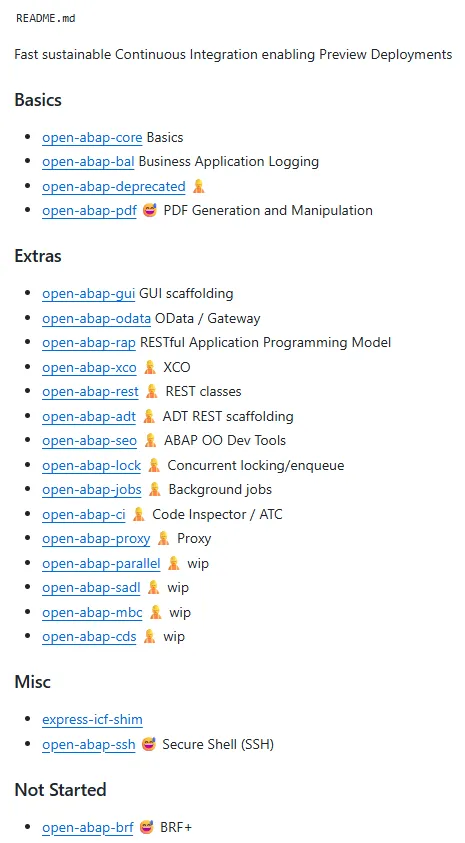 List of available dependencies on open-abap