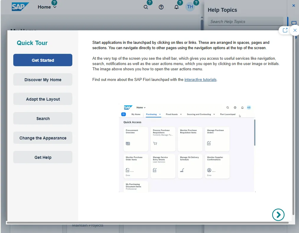 SAP FLP Quick Tour popup